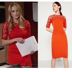 ZARA Midi Tube Dress With Floral Guipure Lace Detail Office Siren Orange Red XS